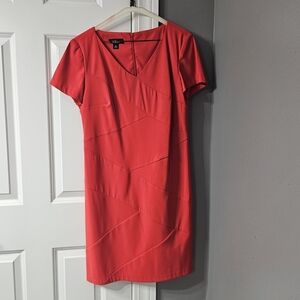 Anne Klein Coral-Red V-Neck Short-Sleeve Sheath Dress